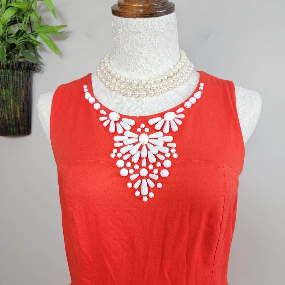 NYDJ Fit & Flare Jeweled Sleeveless Dress Eyelet Embroidered Skirt Slimming 6 - Picture 3 of 14